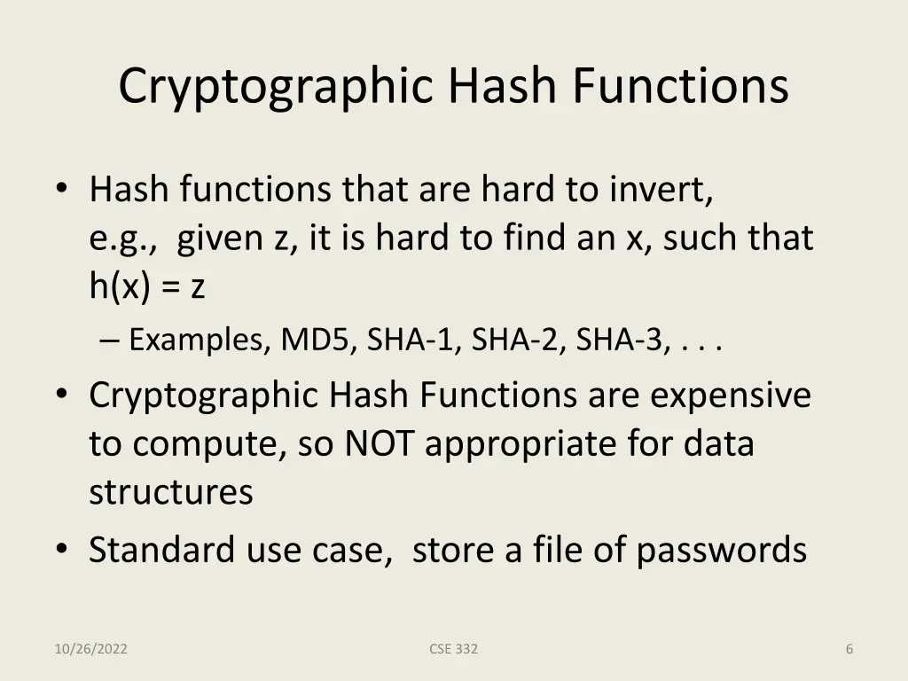 cryptographic hash functions