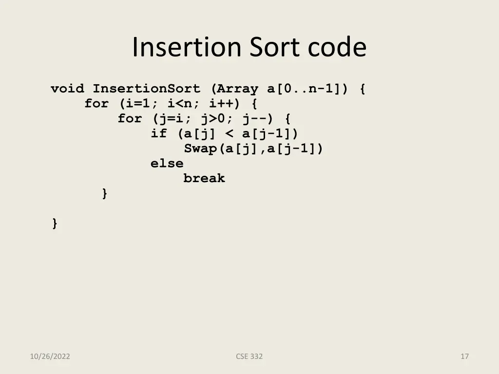 insertion sort code