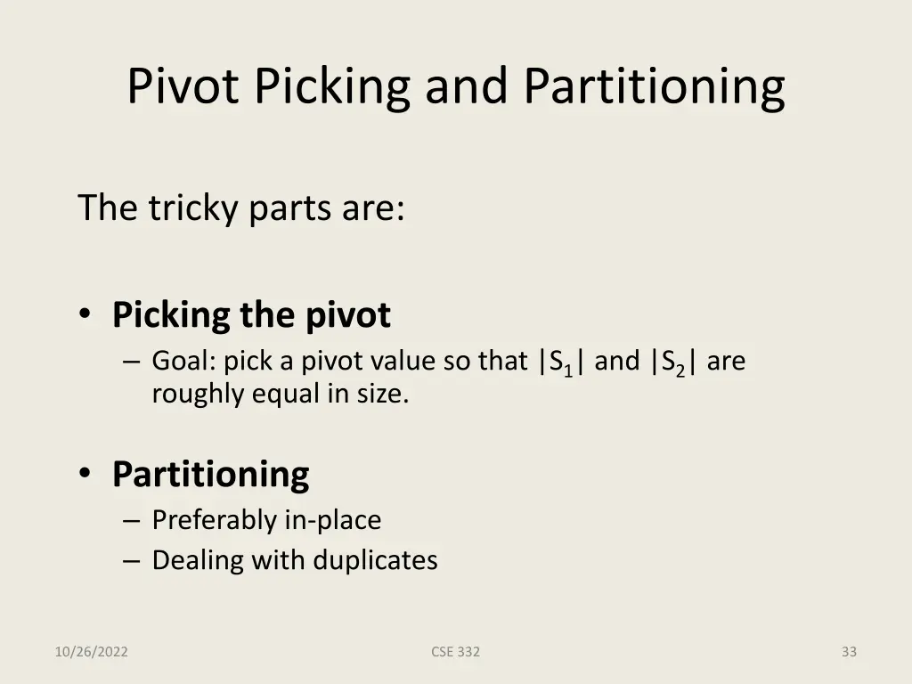 pivot picking and partitioning