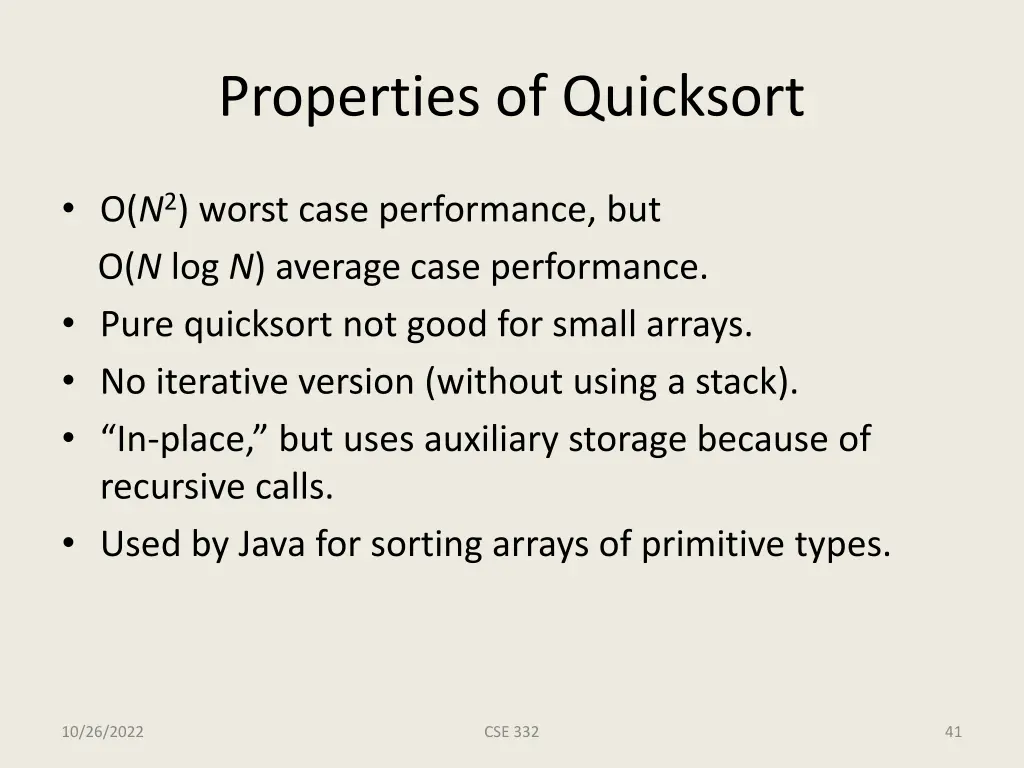 properties of quicksort
