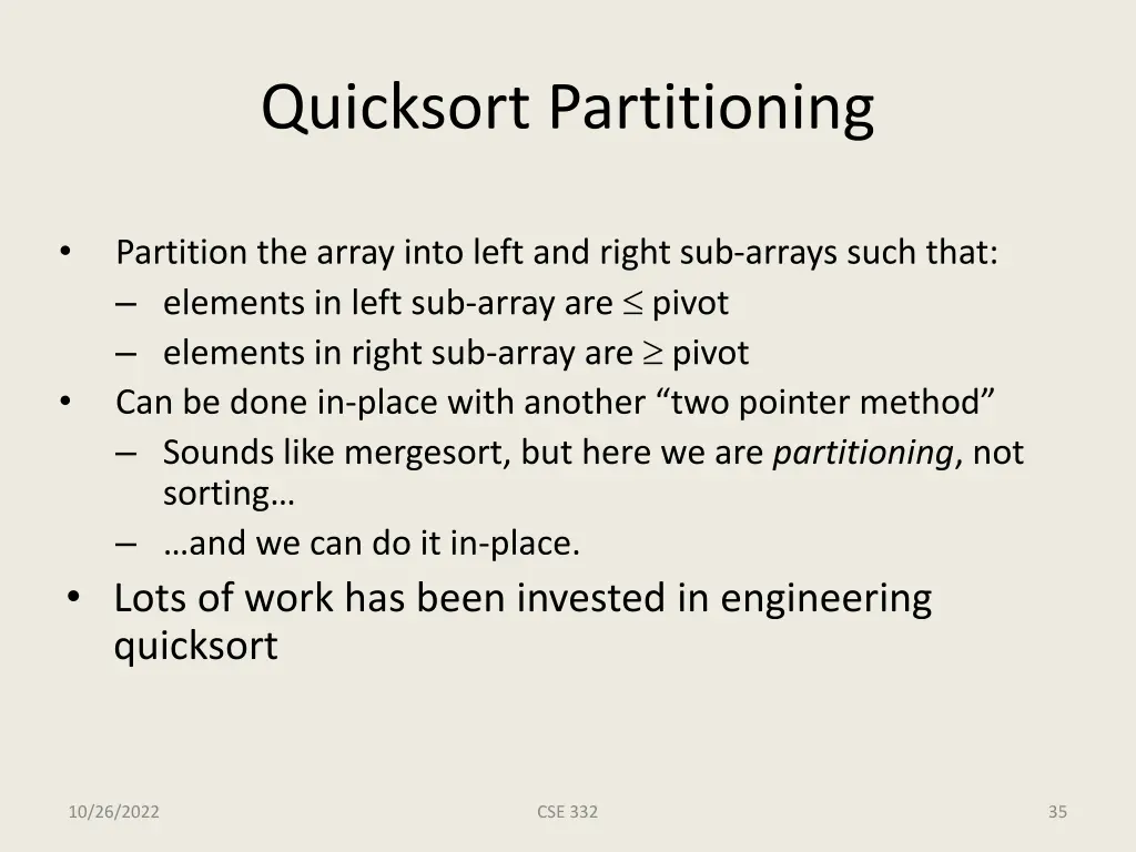 quicksort partitioning