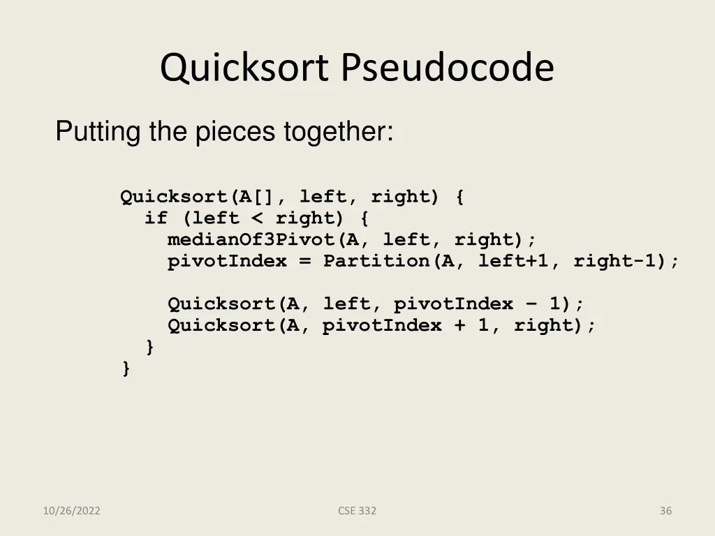 quicksort pseudocode