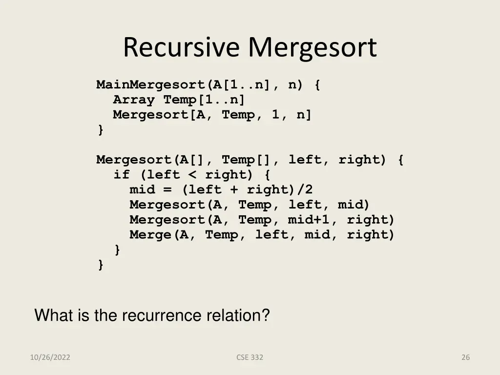 recursive mergesort