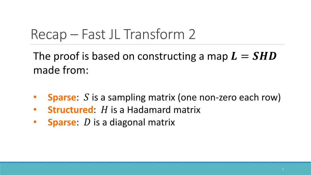 recap fast jl transform 2 1