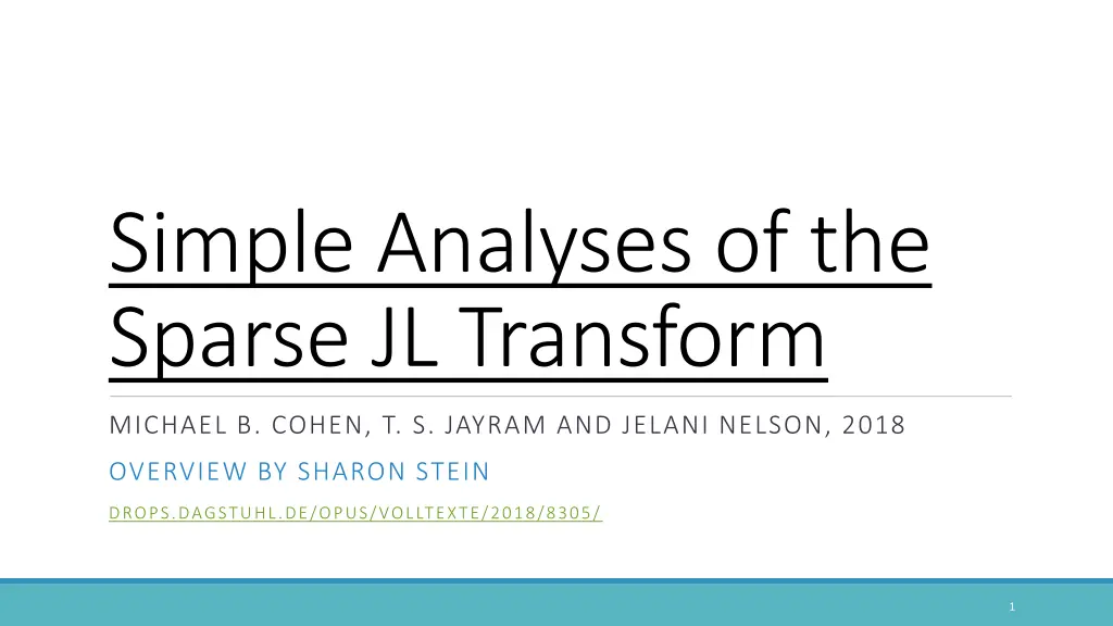 simple analyses of the sparse jl transform