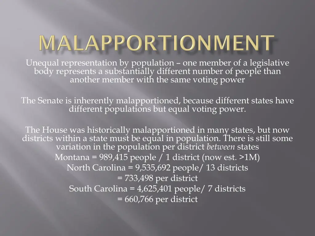 unequal representation by population one member