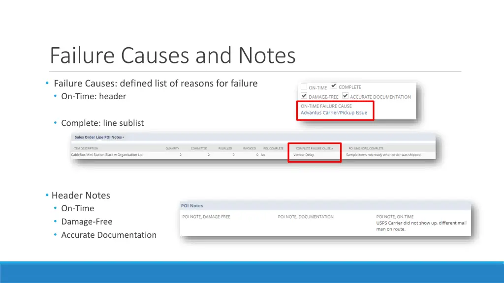 failure causes and notes