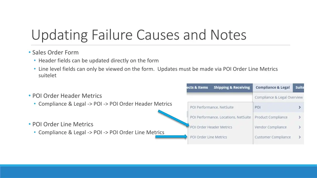 updating failure causes and notes