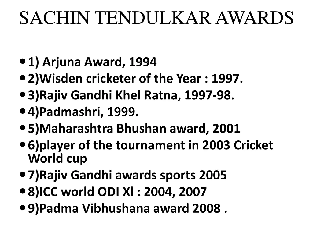 sachin tendulkar awards