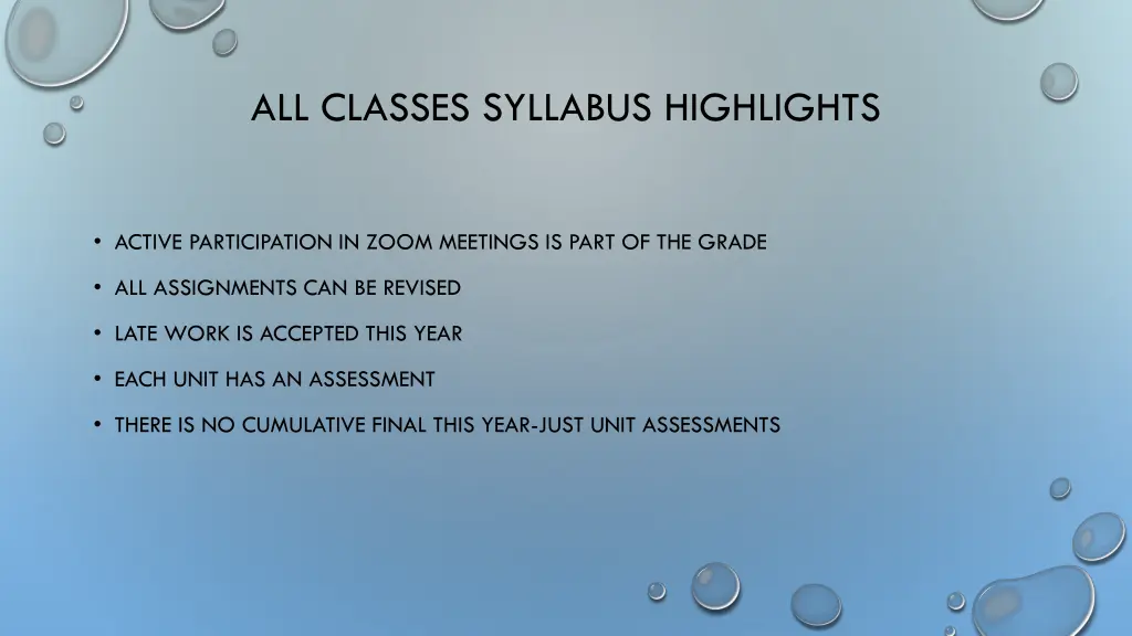 all classes syllabus highlights
