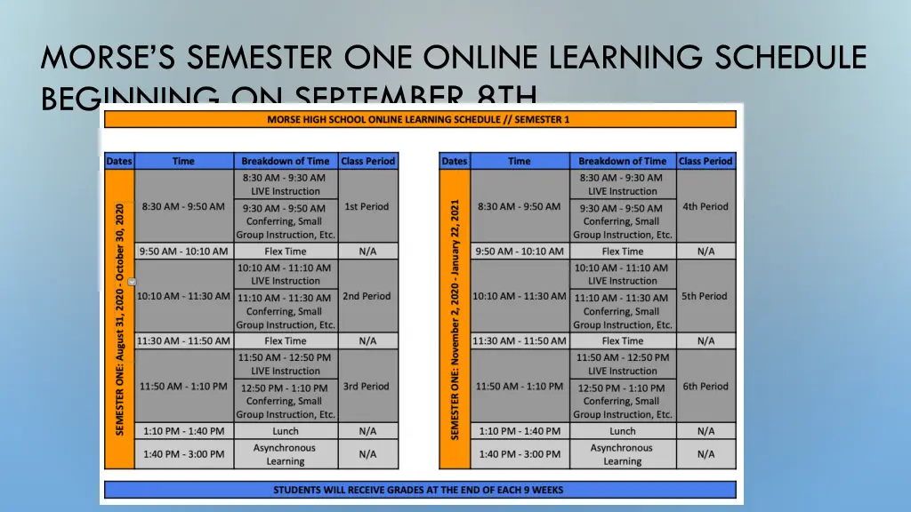 morse s semester one online learning schedule