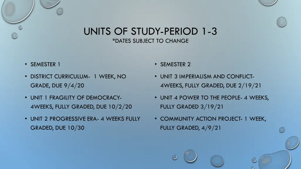 units of study period 1 3 dates subject to change