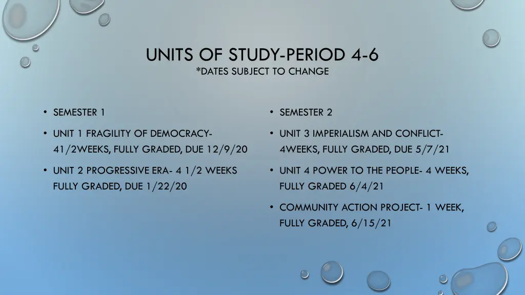 units of study period 4 6 dates subject to change