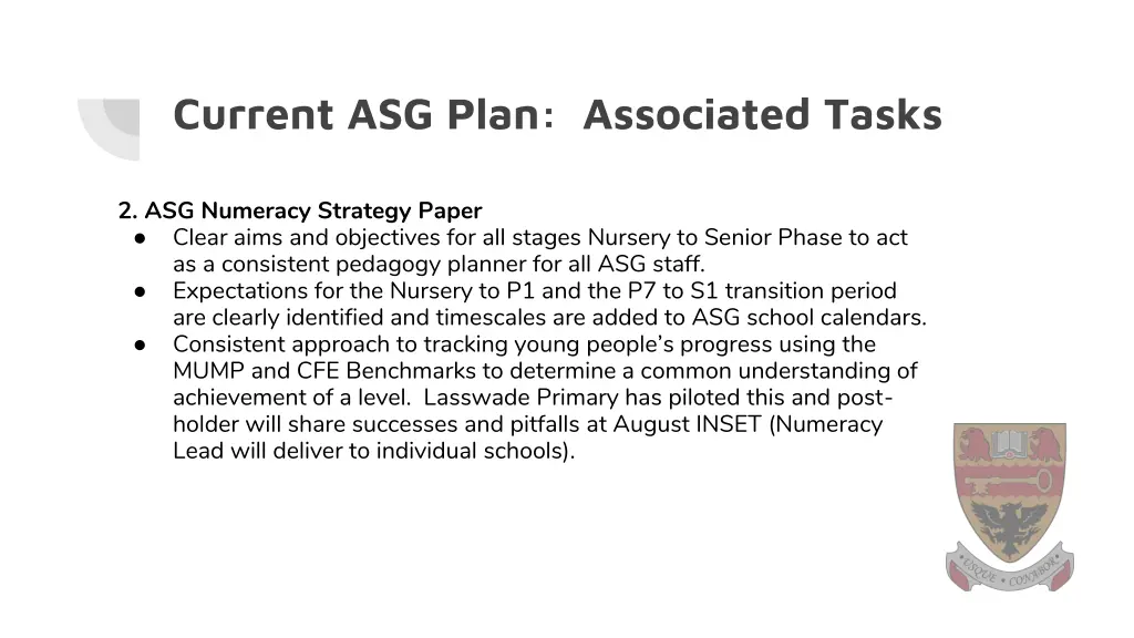 current asg plan associated tasks 1