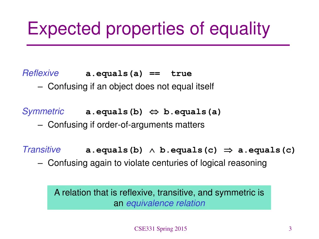 expected properties of equality