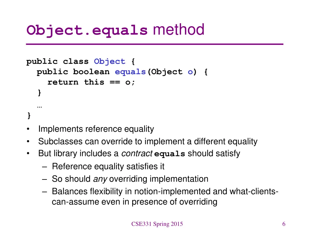 object equals method