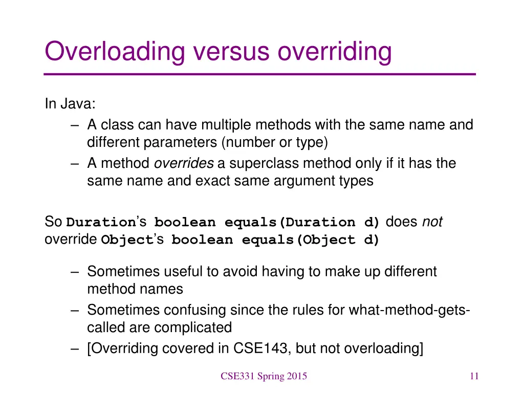 overloading versus overriding