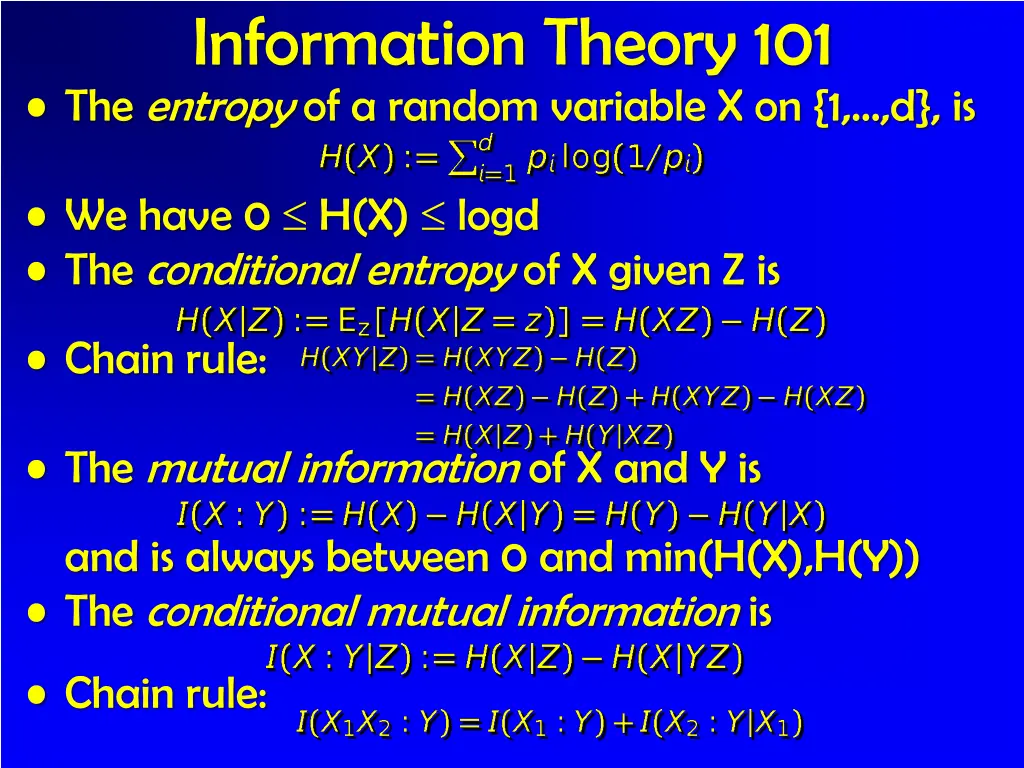 information theory 101 the entropy of a random