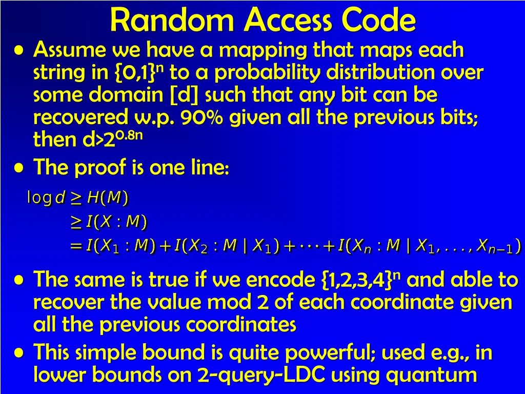 random access code assume we have a mapping that