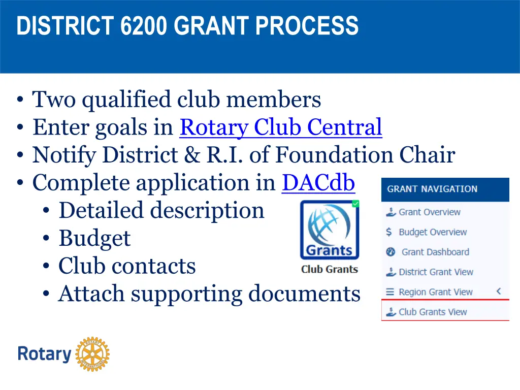 district 6200 grant process