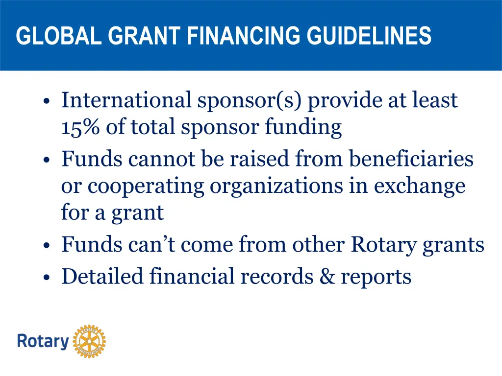 global grant financing guidelines