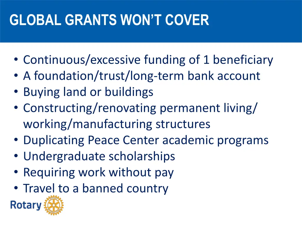 global grants won t cover