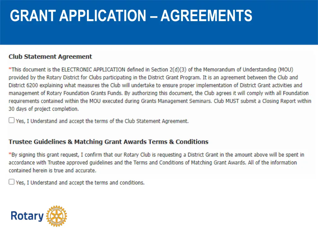grant application agreements