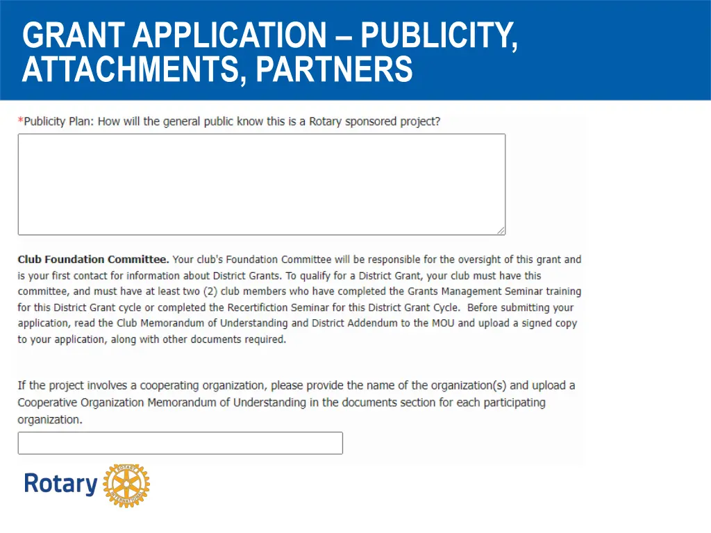 grant application publicity attachments partners