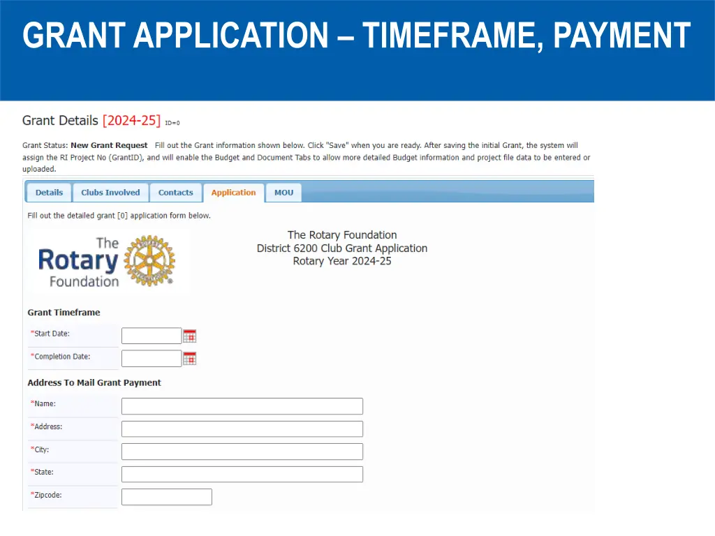 grant application timeframe payment