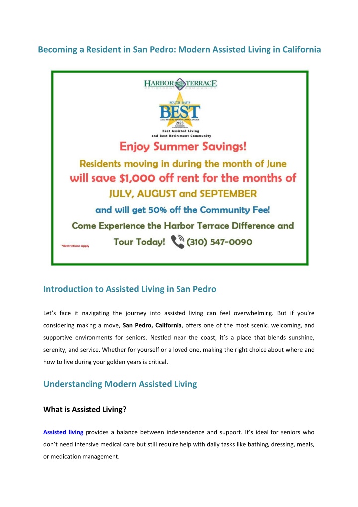becoming a resident in san pedro modern assisted