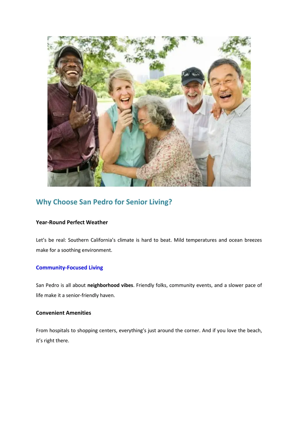 why choose san pedro for senior living