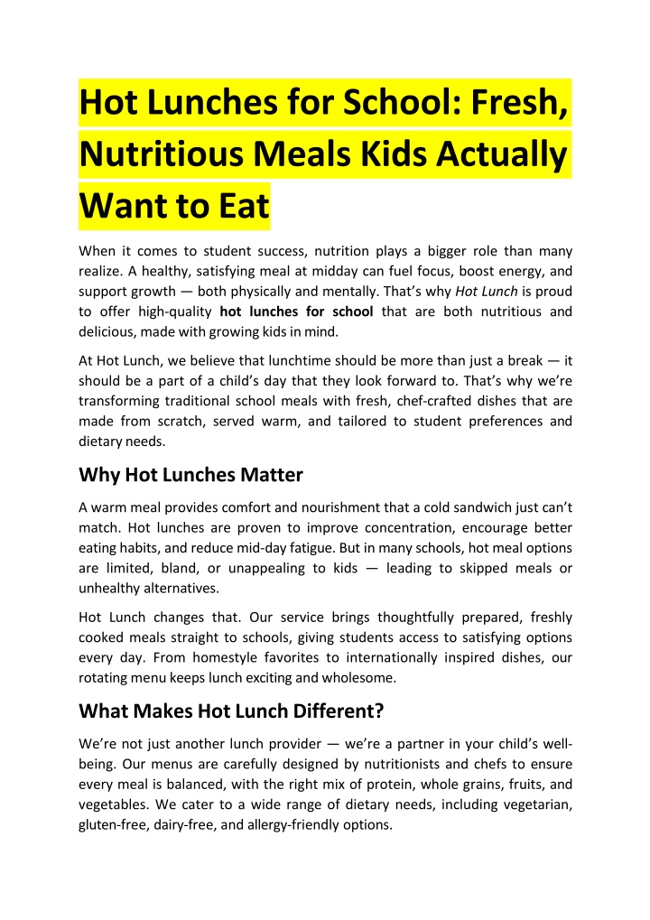 hot lunches for school fresh nutritious meals