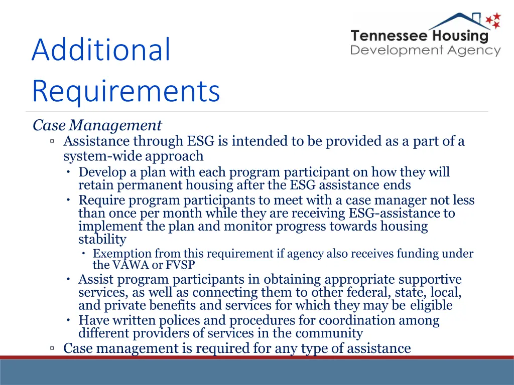 additional requirements casemanagement assistance