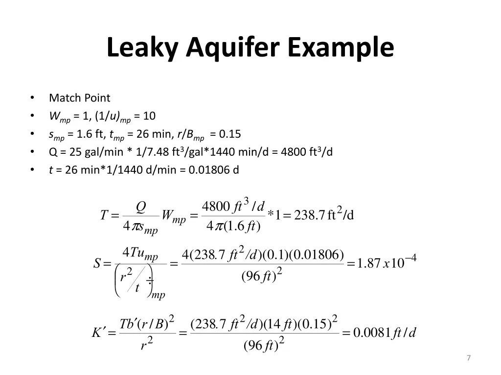 leaky aquifer example 1