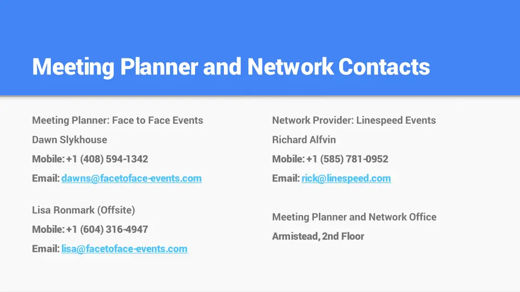 meeting planner and network contacts