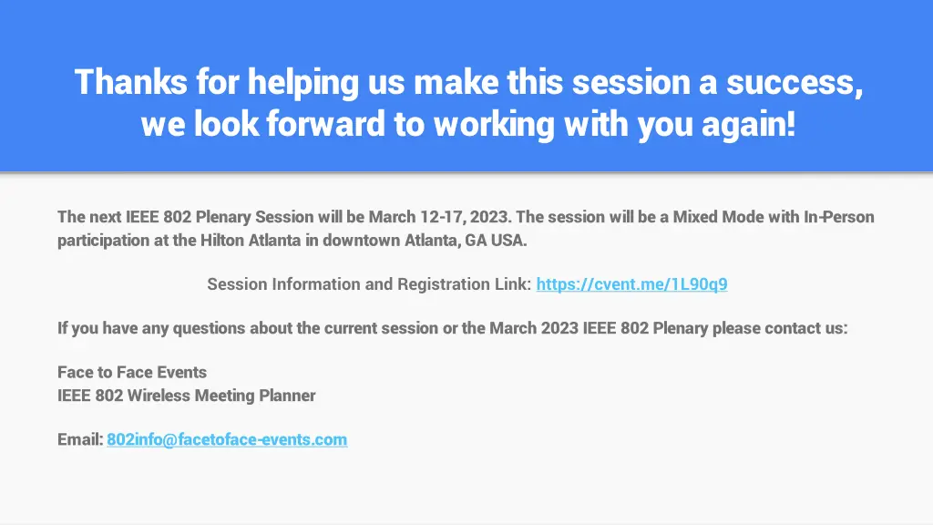 thanks for helping us make this session a success