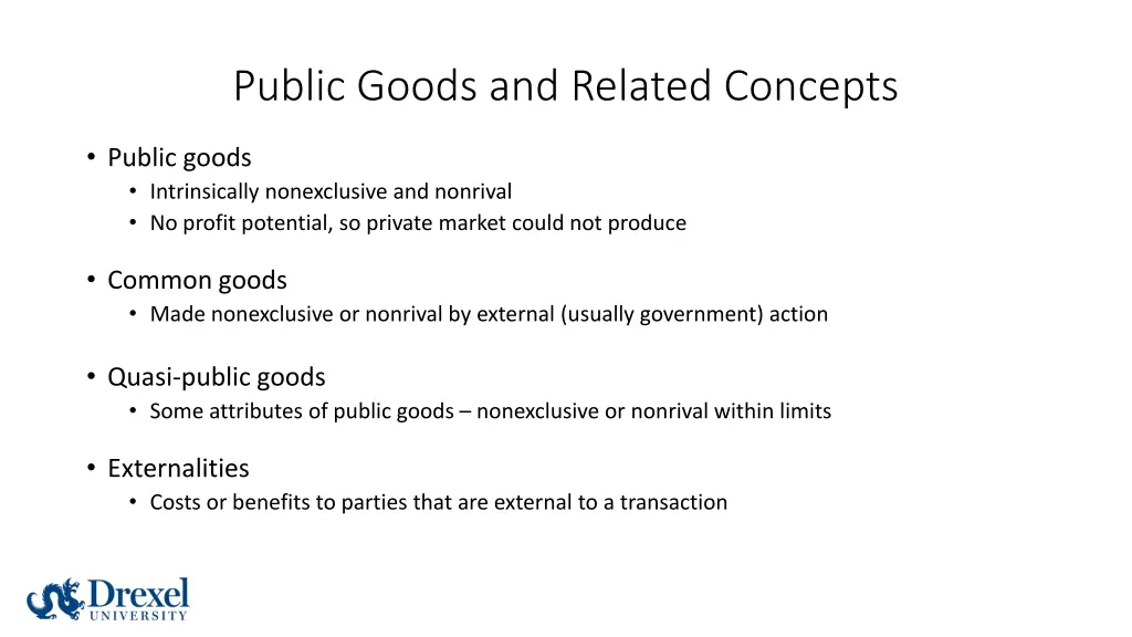 public goods and related concepts