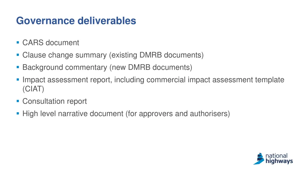 governance deliverables