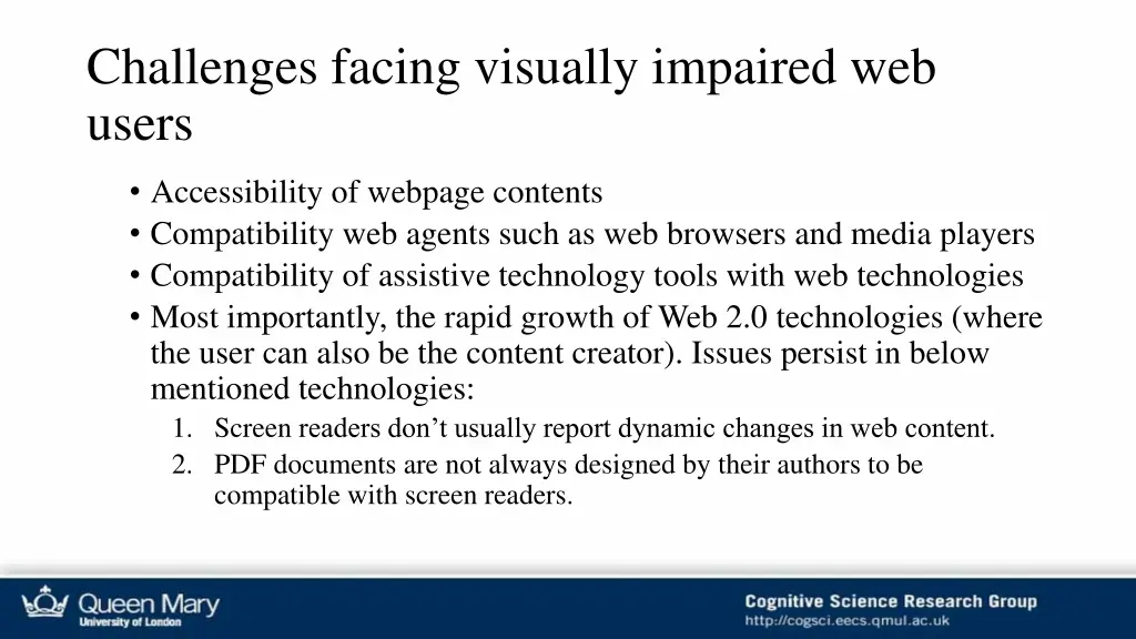 challenges facing visually impaired web users