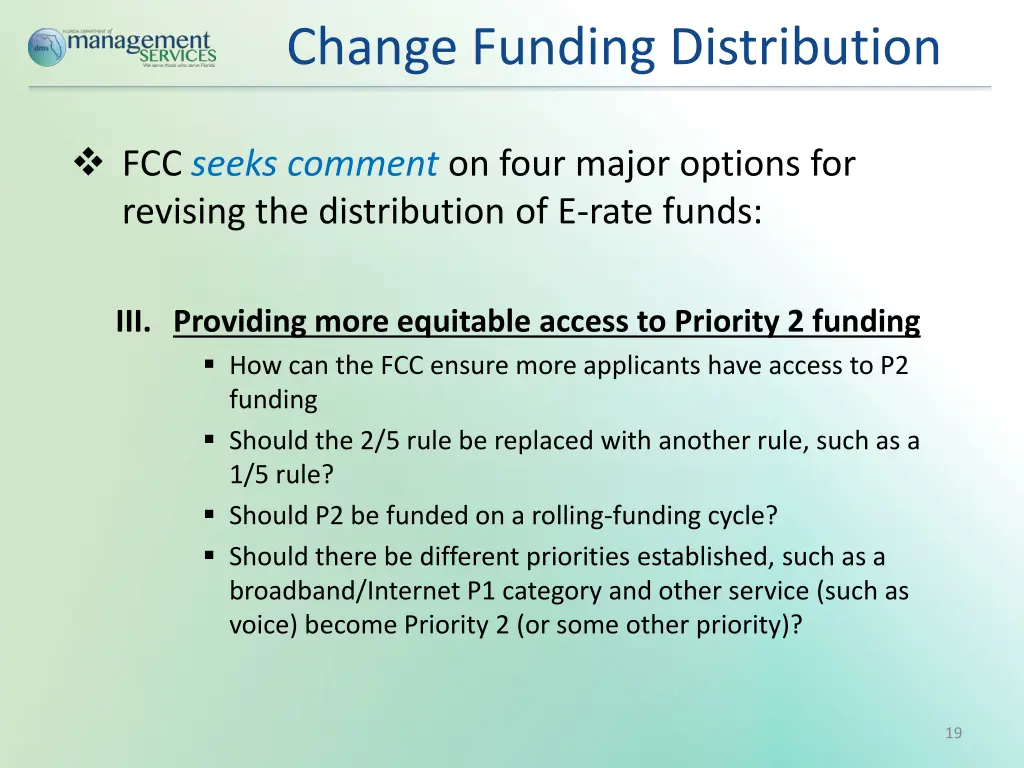 change funding distribution 2