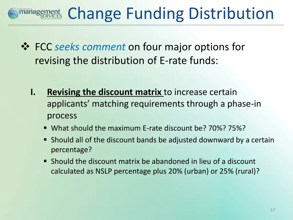 change funding distribution