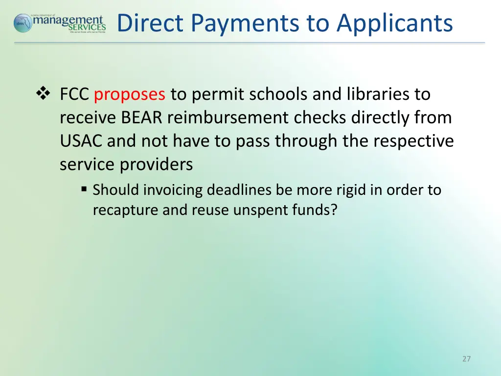 direct payments to applicants