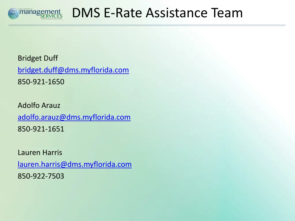 dms e rate assistance team