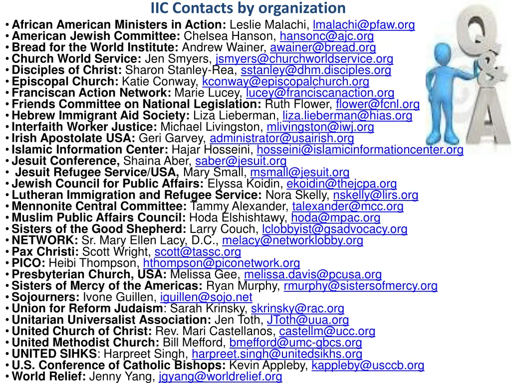 iic contacts by organization