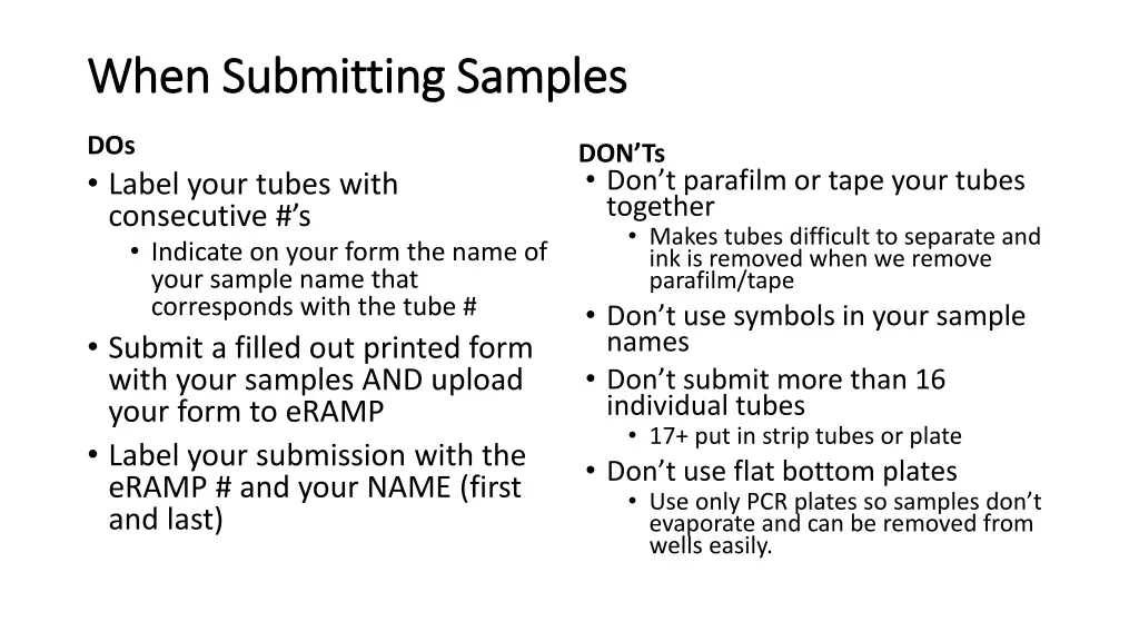 when submitting samples when submitting samples