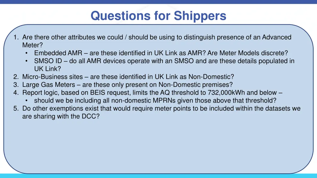 questions for shippers