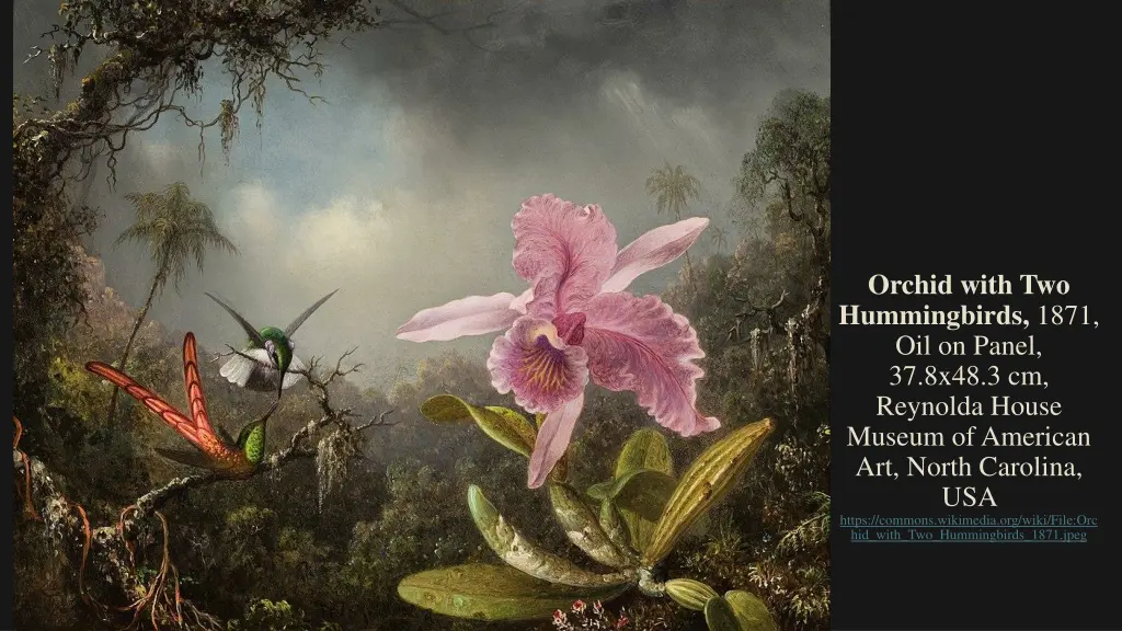 orchid with two hummingbirds 1871 oil on panel