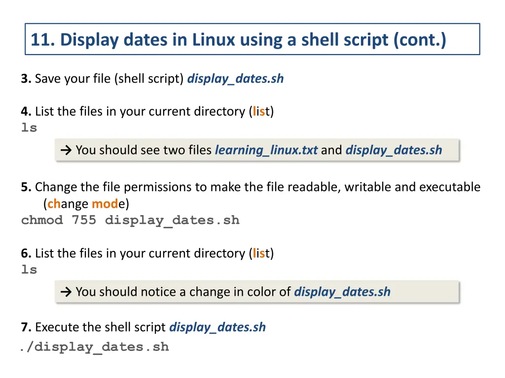 11 display dates in linux using a shell script 1