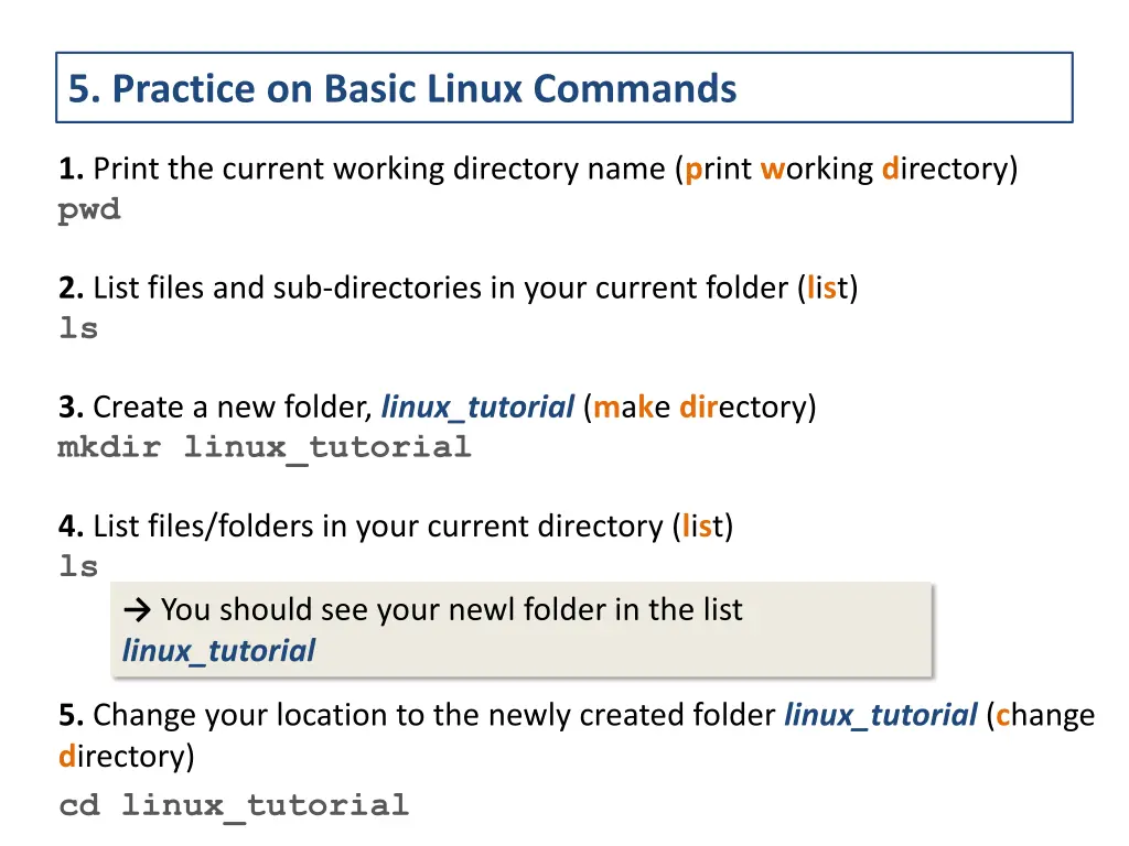 5 practice on basic linux commands