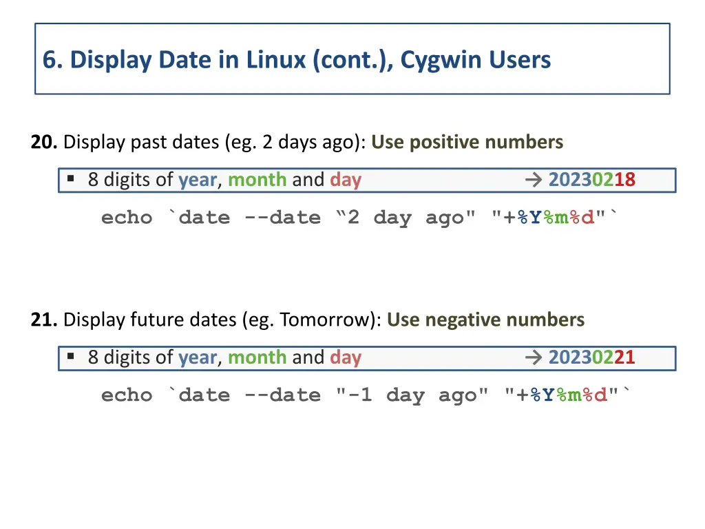 6 display date in linux cont cygwin users